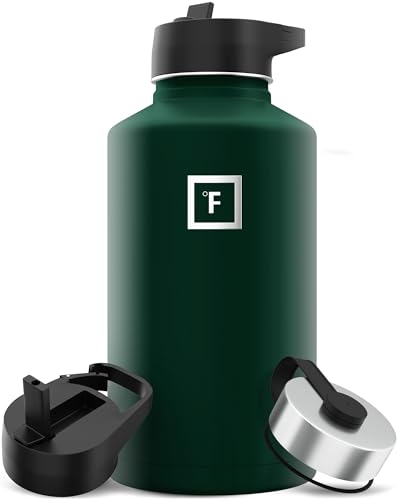 IRON °FLASK Camping & Hiking Hydration Flask with 3 Lids - Stainless Steel, Double Walled & Vacuum Insulated Water Bottle - Leak Proof & BPA Free (Midnight Black, Straw - 40 oz)
