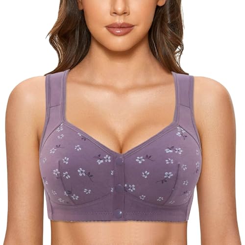 Daisy Bras for Older Women 2 Pack Front Closure Push up Wireless Lace Bra Plus Size No Underwire Breathable Bra
