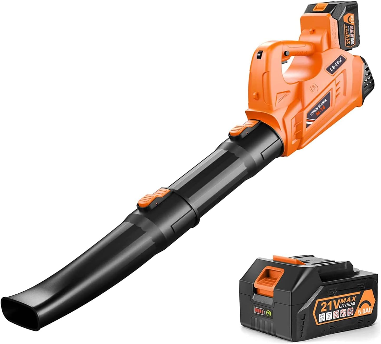 EKACO Cordless Leaf Blower, 320 CFM 180 MPH 5.0Ah Battery Operated Leaf Blower with Battery and Charger, 21V Electric Blower with 6 Variable Speed Control for Lawn Care, Blow Leaf, Snow Debris, Dust