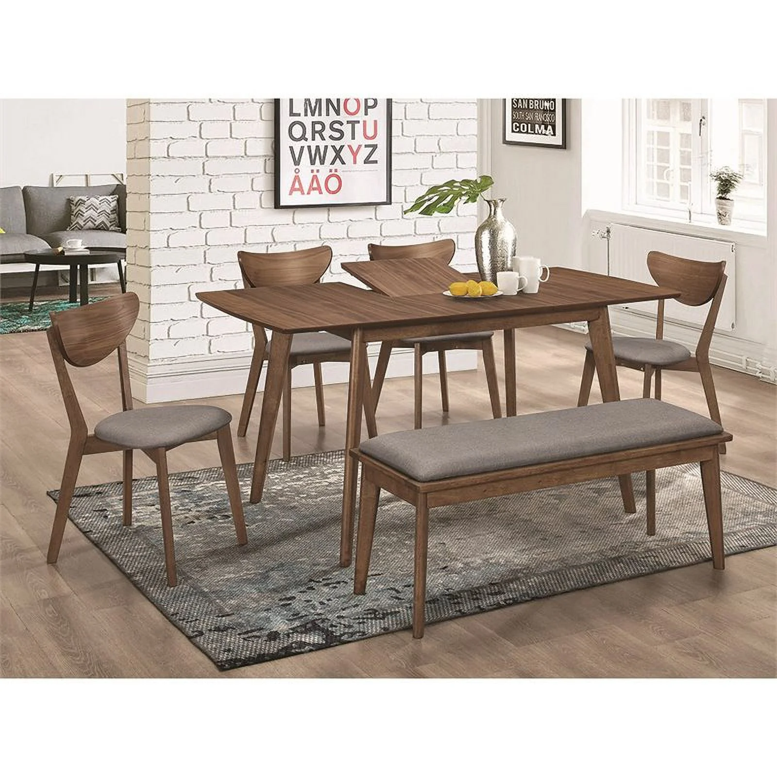 Alfredo Upholstered Dining Bench Grey and Natural Walnut