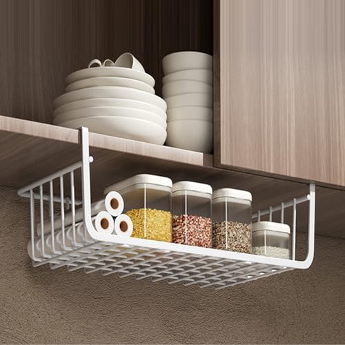 TOPINCN Metal Under Shelf Storage Basket Hanging Design Space Saving Wire Basket for Kitchen Pantry Office Desk (Large White)