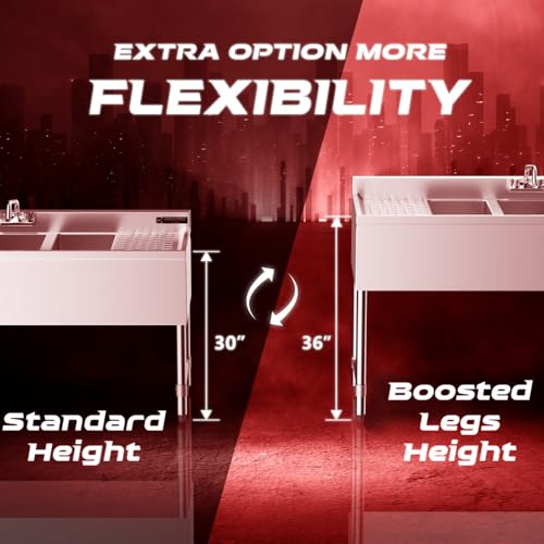 DuraSteel 3 Compartment Under Bar Sink - CEC & NSF 304 Stainless Steel 3 Bay Utility Sink with No Lead Faucet - 60