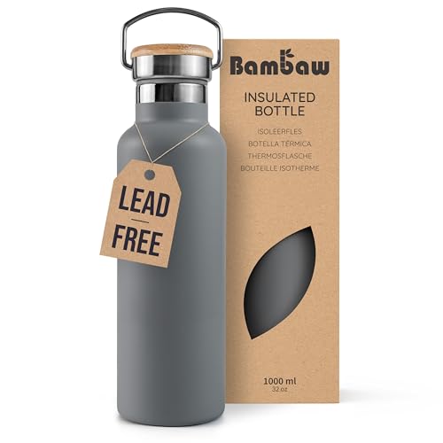 Bambaw 32 oz Water Bottle | Insulated Water Bottles | Water Bottle Stainless Steel | Insulated Travel Water Bottle | Insulated Water Bottle | Stainless Steel Water Bottles | 1 Liter Water Bottles