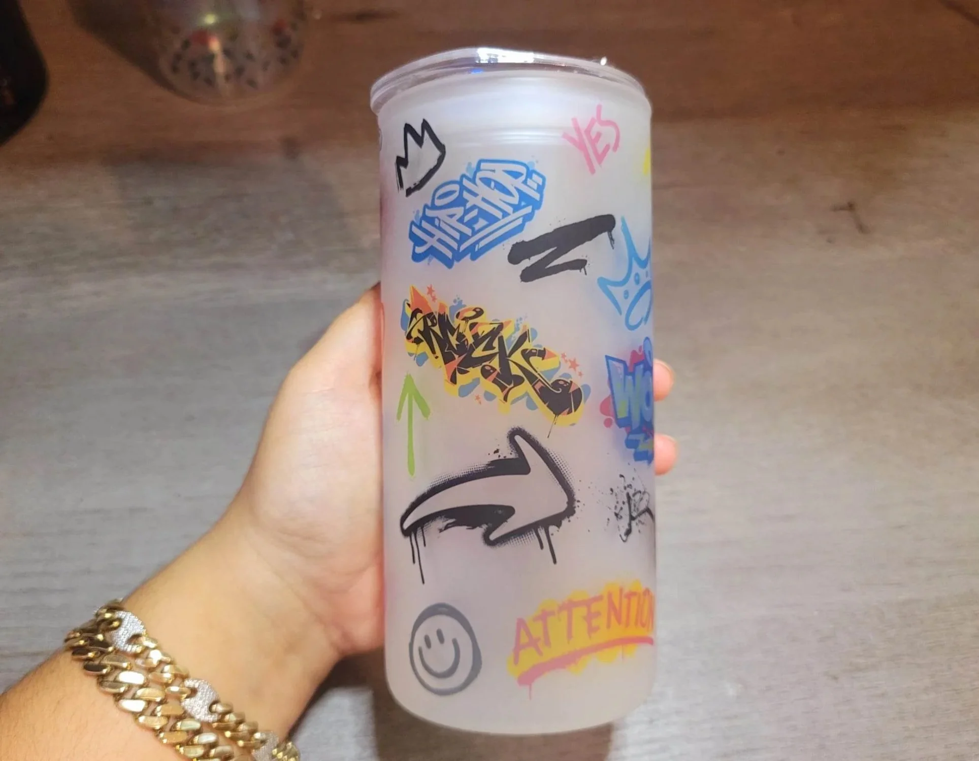 Graffiti Beer Can Glass | Boho Graffiti Coffee Glass | 20 oz