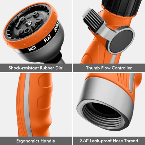 RESTMO Watering Wand Heavy Duty, Metal Garden Hose Wand with 10 Spray Patterns, 15-Inch Long Hose Nozzle Sprayer with Thumb Flow Control, Ideal to Water Hanging Baskets and Shrubs