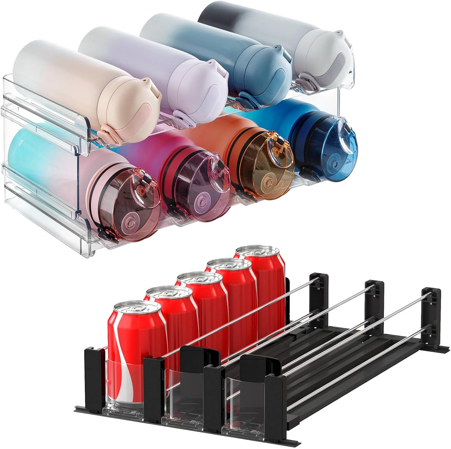 Lifewit Stackable Water Bottle Organizer/Holder for Cabinet Fridge, Kitchen Pantry Organization and Storage,Beverage Water Bottle Beer Pop Can Storage Holder Organizer, Holds up to 15 Cans