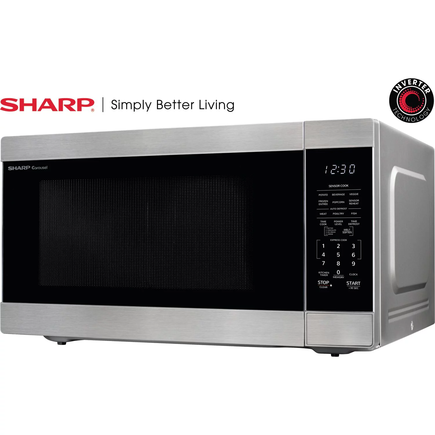Sharp 2.2-Cu. ft. Countertop Microwave Oven with Inverter Technology in Stainless Steel, New