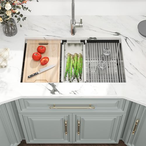 Kichae 12“ Deep Laundry Sink Undermount - 24 Inch Black Undermount Utility Sink Stainless Steel Single Bowl Under Counter Handmade Laundry Utility Room Basin