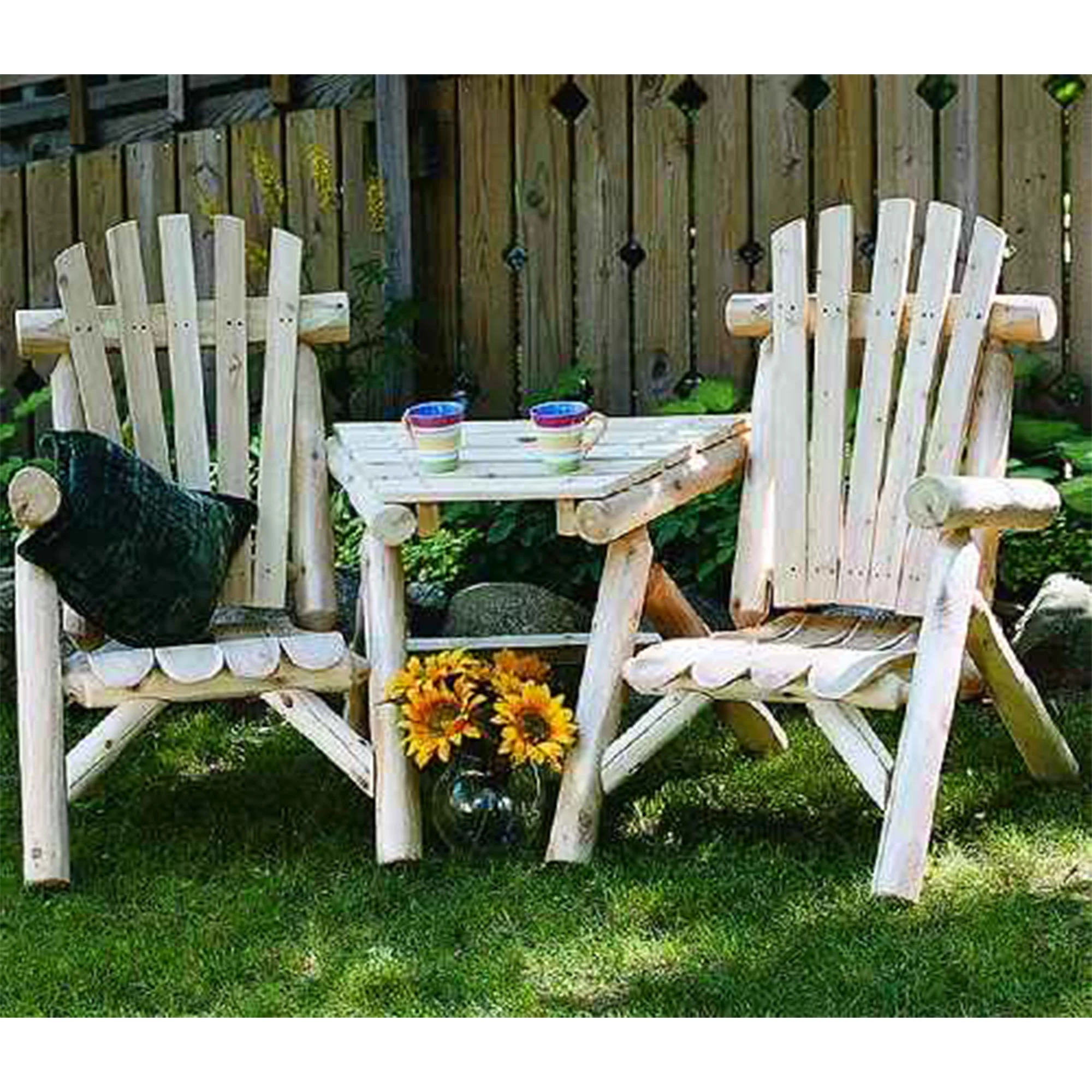 Lakeland Mills Rustic Patio White Cedar Log Visa Tete Chairs, Natural