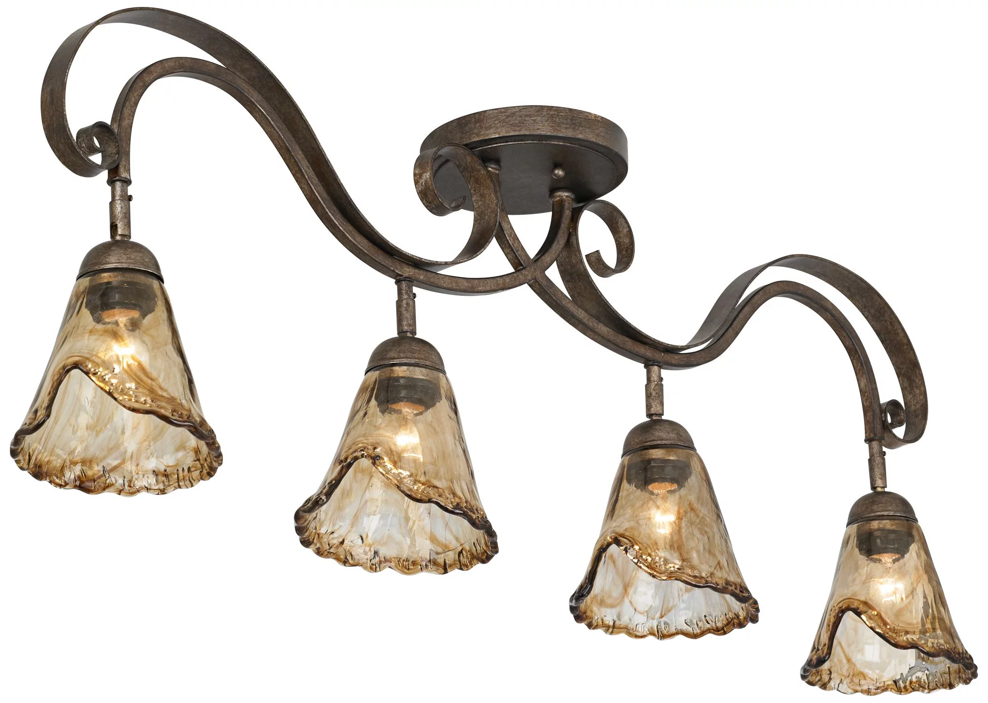 Pro Track 4-Head Ceiling Track Light Fixture Kit Adjustable Brown Bronze Finish Organic Amber Glass Western Kitchen 41
