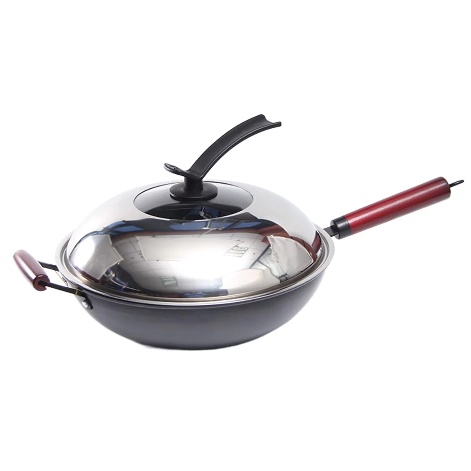 Kitchen -coated Wok with Lid Skillet Frying Pan with Cover IH Compatible Gas , as the picture, 30cm