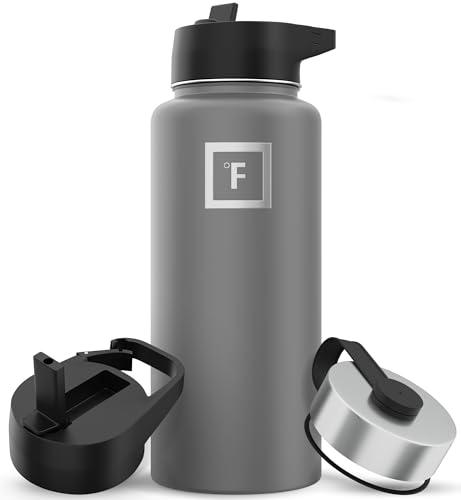 IRON °FLASK Camping & Hiking Hydration Flask with 3 Lids - Stainless Steel, Double Walled & Vacuum Insulated Water Bottle - Leak Proof & BPA Free 32 Oz