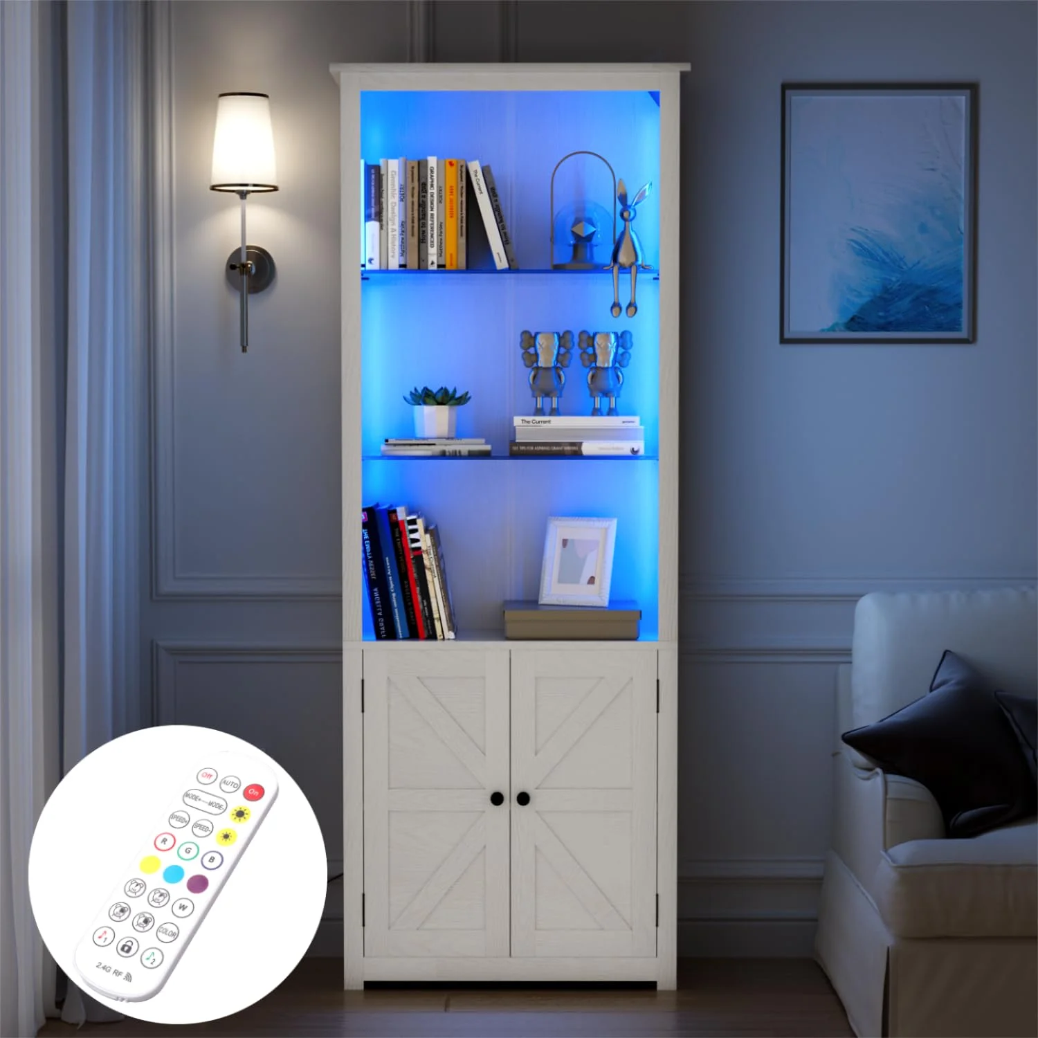 LGHM Bookshelf with LED Light Strip, 70