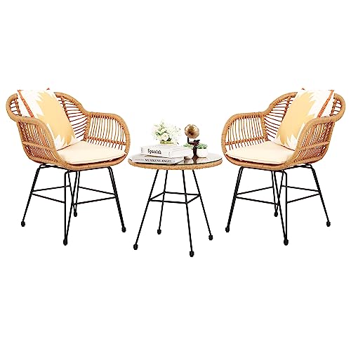 3 Piece Patio Set,Outdoor Bistro Set,Balcony Furniture,Wicker Patio Chairs,Front Porch Furniture,Outdoor Chairs Set of 2