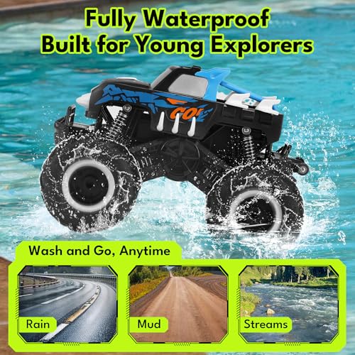 Threeking 1:16 Waterproof Monster Truck Pickup Toys RC Cars Remote Control Car Truck Toys 4WD All Terrain Off-Road Car Toy Gifts Presents 6 7 8 9 10 11 12 Year Old Kids Boys Girls Toys