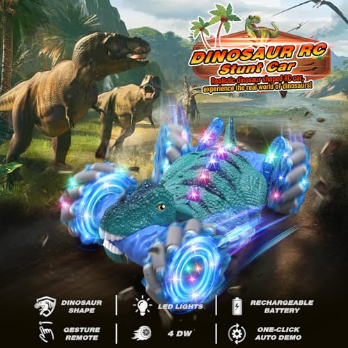 RC Stunt Car, 2.4GHz LED Gesture Sensing, 4WD Double Sided Rotation with Lights and Music, All Terrain Rotation Drift Car - Birthday Gifts for Boys & Girls (Black)