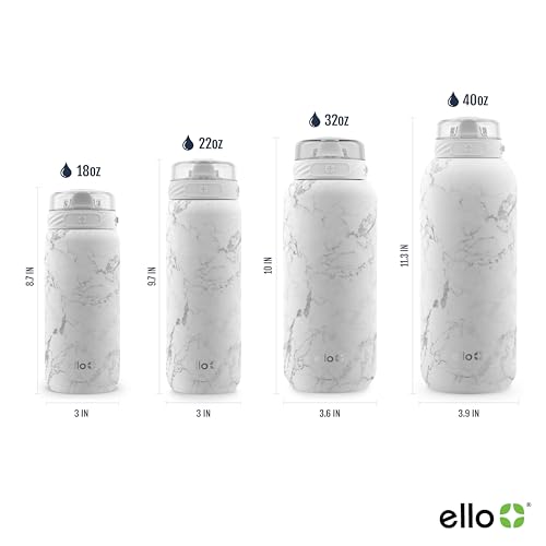 Ello Cooper 32oz Stainless Steel Water Bottle with Straw and Carry Handle, Double Walled and Vacuum Insulated Metal, Leak Proof Locking Lid with Soft Silicone Spout, Reusable, BPA Free, Yucca