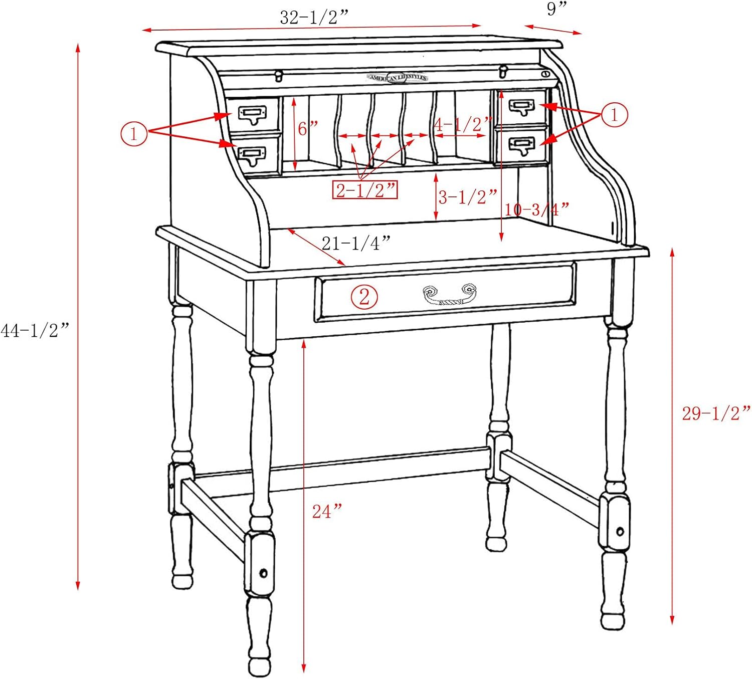 Mini Roll Top Desk Solid Oak Wood 32x 24x 44 Small Writing or Laptop Desk Harvest Finish Small Desk for Home Office, Kitchen, Bedroom, Living Room, Den Great Bill Paying Desk