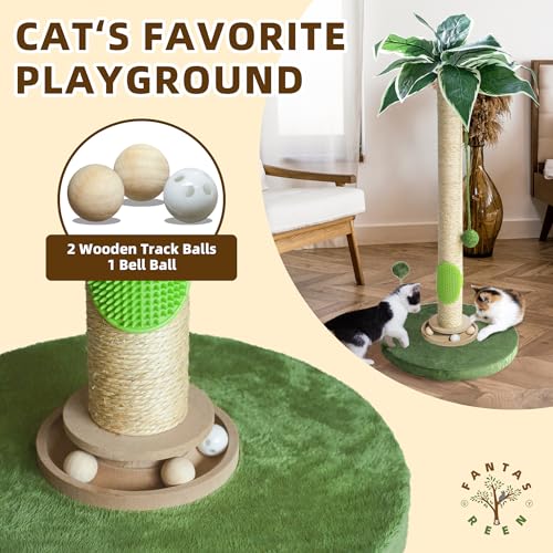 Cat Scratching Post 33'' Cat Scratcher Tall Scratching Posts for Indoor Cats with Cat Toy and Interactive Ball Self Groomer for Kittens Adults Cats