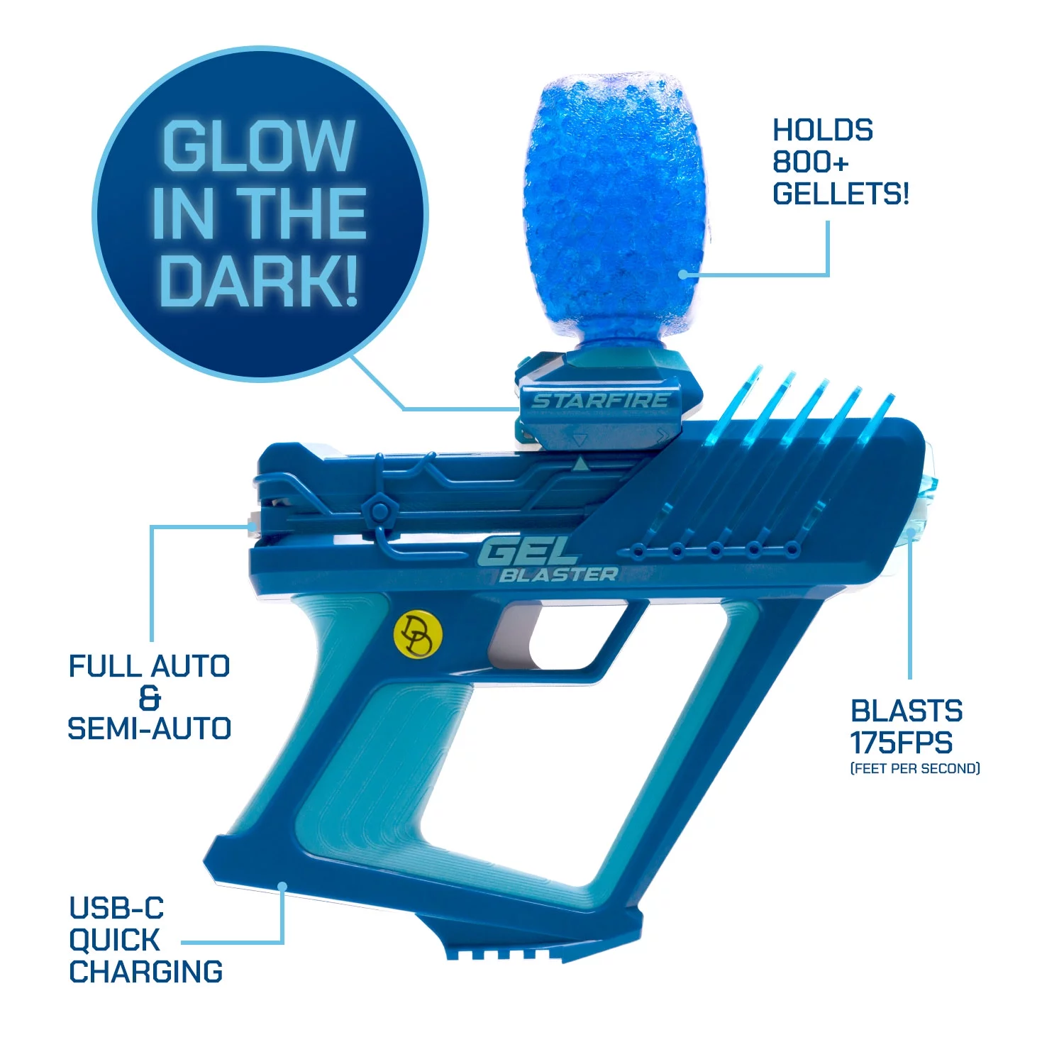 Gel Blaster David Dobrik 2-Blast Modes Starfire Glow-in-the-Dark Water Bead Blaster + 5k Gellets