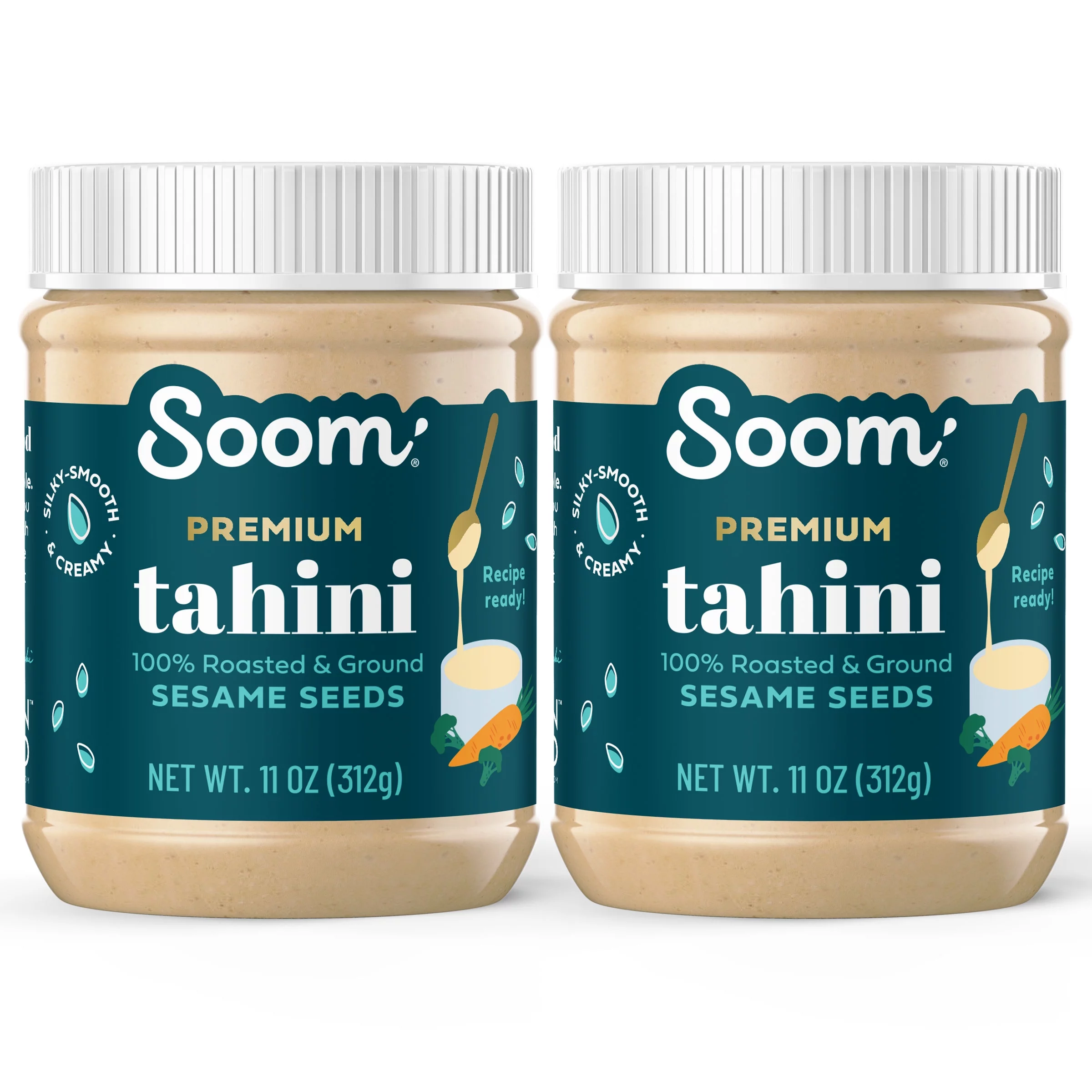 Soom Foods Single-Source Pure Ground Sesame Tahini 11oz (2 Pack) | Silky Smooth Texture in Hummus, Dips, Salad Dressings | Vegan, Nut-Free, Gluten-Free