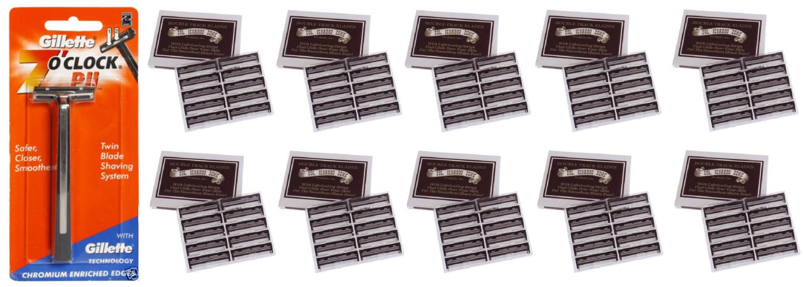 Gillette 7 O'Clock PII Trac II Razor + Colonel Ichabod Conk Trac II Blade Cartridges 10 ct. (Pack of 10)