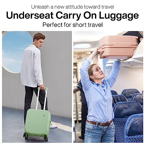 mixi Upgrade Carry on Luggage 14 Inch Underseat Personal Item Suitcases with Spinner Wheels, Hardside Rolling Suitcase PC with TSA Lock Lightweight Travel Case, Fine Grid Black