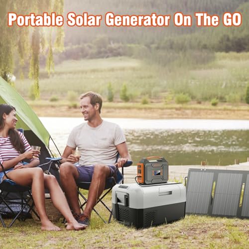 Portable Solar Generator, 300W Portable Power Station with Foldable 60W Solar Panel, 110V Pure Sine Wave 280Wh Lithium Battery Pack with USB DC AC Outlet for Home Use RV Van Outdoor Camping-Orange