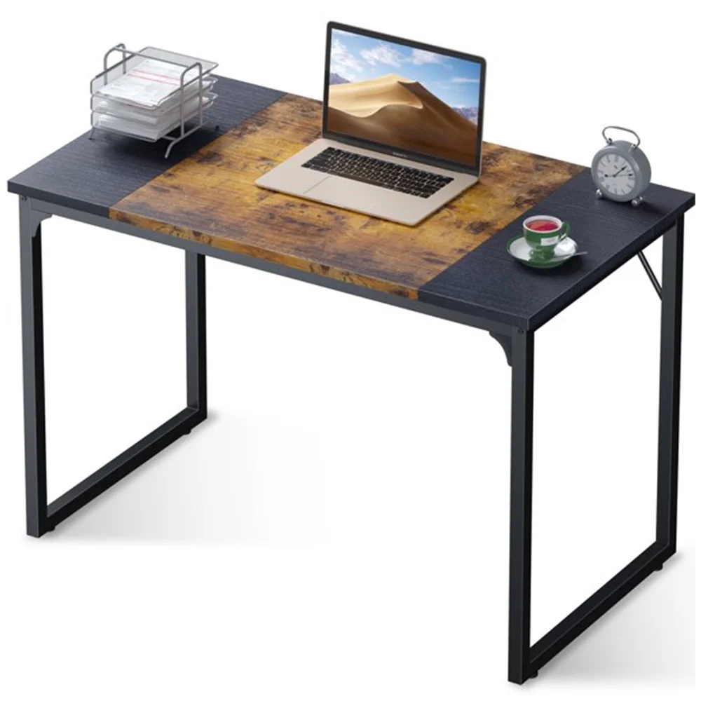Small Computer Desks 39 Inch Study Writing Table for Home Office, Modern Simple Style PC Gaming Desks, Black and Rustic Brown