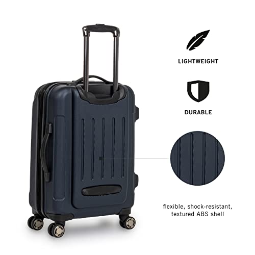 Kenneth Cole REACTION Renegade Luggage Expandable 8-Wheel Spinner Lightweight Hardside Suitcase, Navy Blue, 20-Inch Carry On