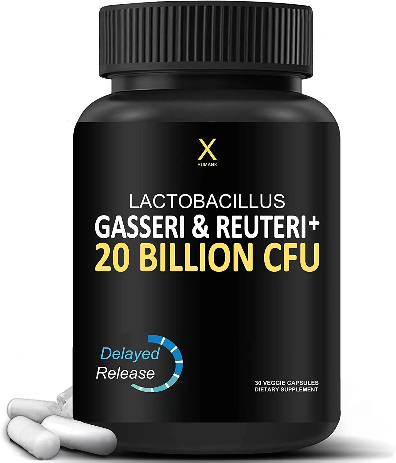 Humanx Lactobacillus Gasseri & Reuteri+ 20 Billion CFU Plus Organic Prebiotics and Punicaligans - Probiotic Supplement - USA Third Party Tested - Non-GMO - Performance Driven Delayed Release Capsules