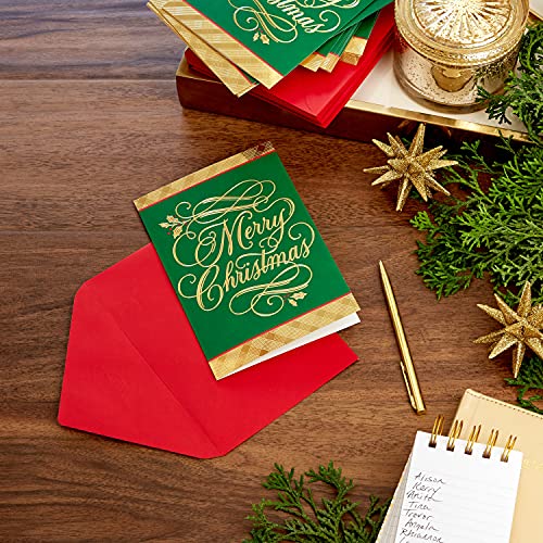 Hallmark Boxed Christmas Cards, Green and Gold (40 Cards with Envelopes)