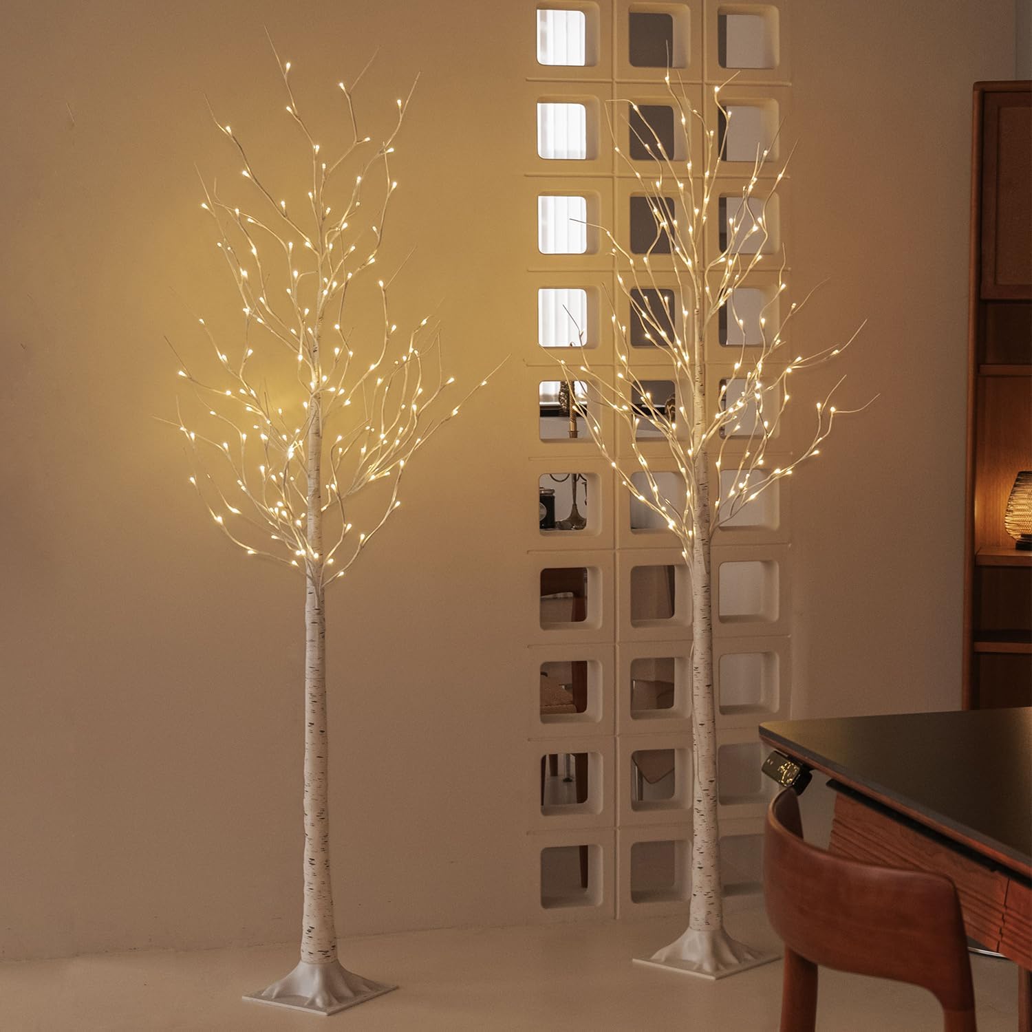 Lighted Birch Tree, 2 Pack 6 Feet 144 Warm White Lights, Prelit White Artificial Christmas Trees for Indoor Outdoor Decor Garden Wedding Party Bedroom Decoration