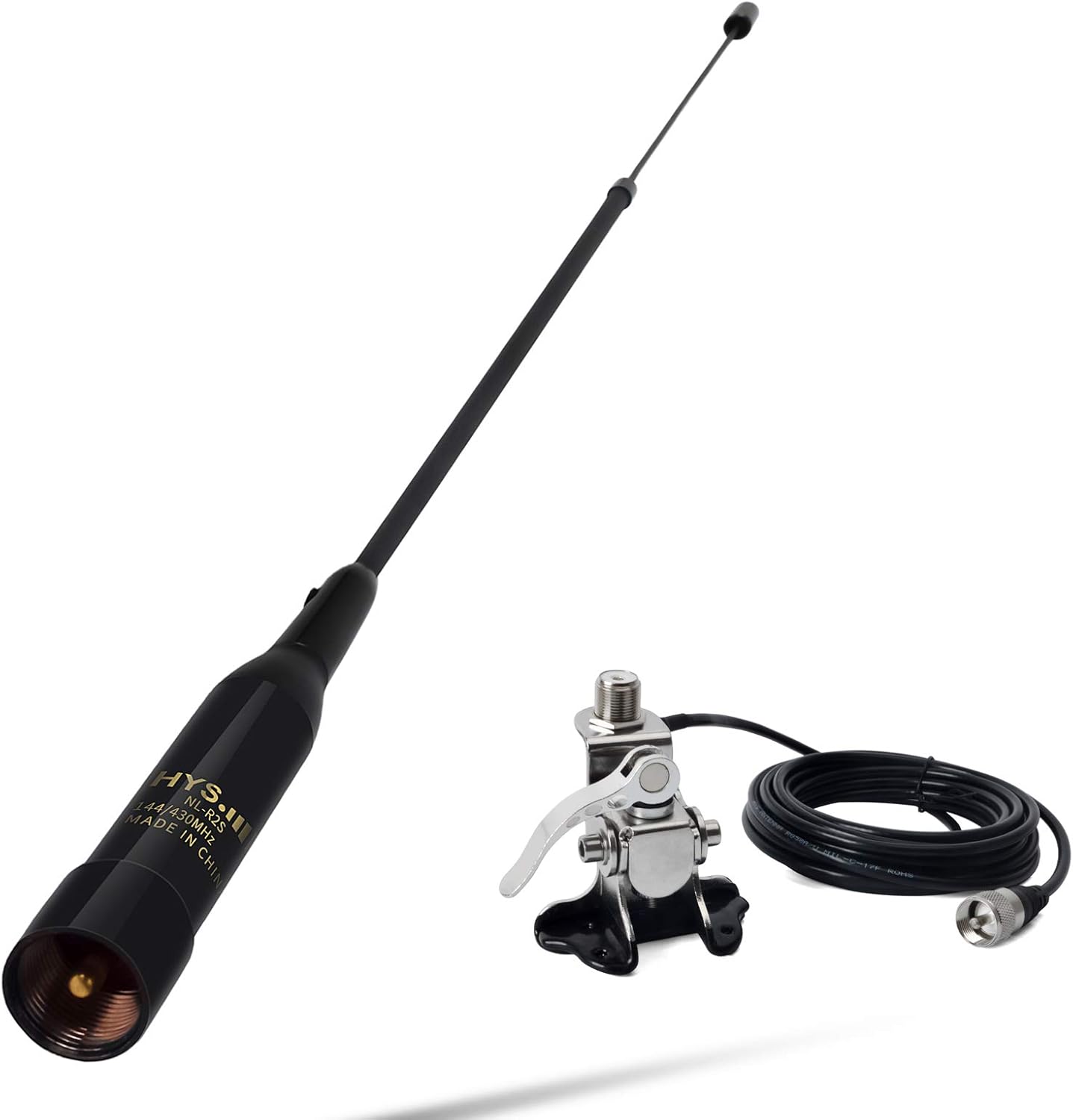 Dual-Band 2meter 70cm Mobile Radio Antenna NL-R2S 20inch Soft Telescopic Antenna 137-174/180-260(Receive only)/400-480MHz with Clip and 5m Cable
