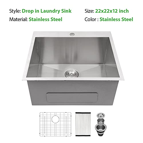 25 Inch Utility Laundry Sink Drop In 16 Gauge Stainless Steel Single Bowl Laundry Room Sink Laundry & Utility Room Kitchen Sinks 25