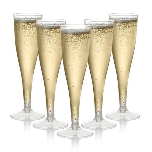 MATANA 48 Glitter Gold Champagne Flutes Plastic Champagne Glasses 5oz, Reusable Clear Plastic Champagne Flutes Bulk Pack, Copas De Plastico Para Brindis, Mimosa Toasting Glasses for Wedding, Christmas