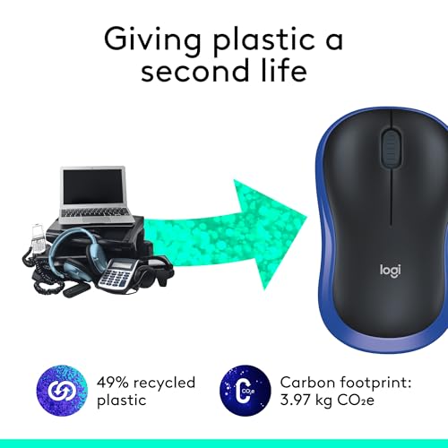 Logitech M185 Wireless Mouse, 2.4GHz with USB Mini Receiver, 12-Month Battery Life, 1000 DPI Optical Tracking, Ambidextrous PC/Mac/Laptop - Swift Grey