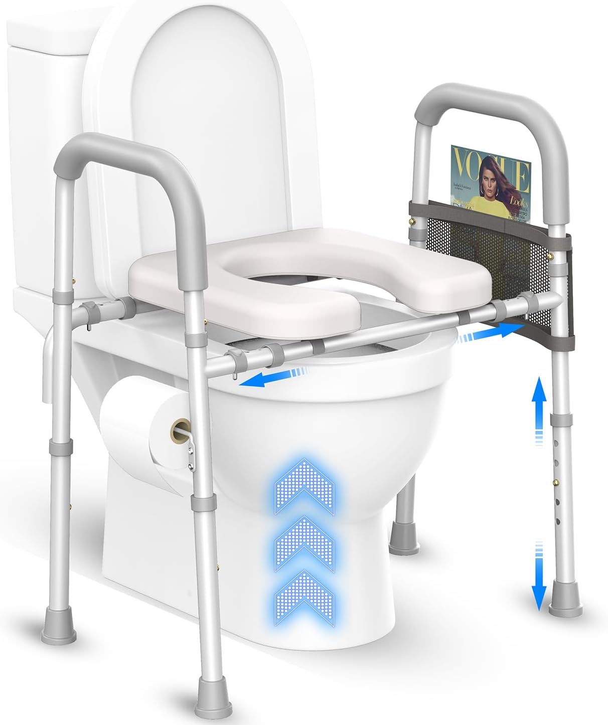 Raised Toilet Seat with Handles, Two-ways Adjustable Toilet Seat Risers for Seniors, 350lb Elevated Toilet Seat for Handicap, Toilet Riser with Handles and Waterproof Pad, Toilet Chair Over Toilet