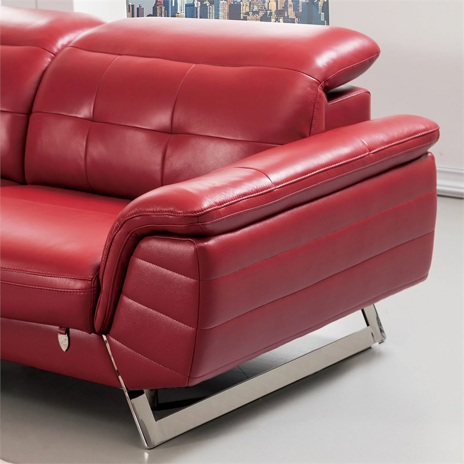 EK-L085 Red Color With Italian Leather Sectional - Right Facing Chaise
