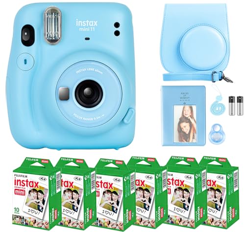 Fujifilm Instax Mini 11 Camera with Fujifilm Instant Mini Film (60 Sheets) Bundle with Deals Number One Accessories Including Carrying Case, Selfie Lens, Photo Album, Stickers (Charcoal Gray)