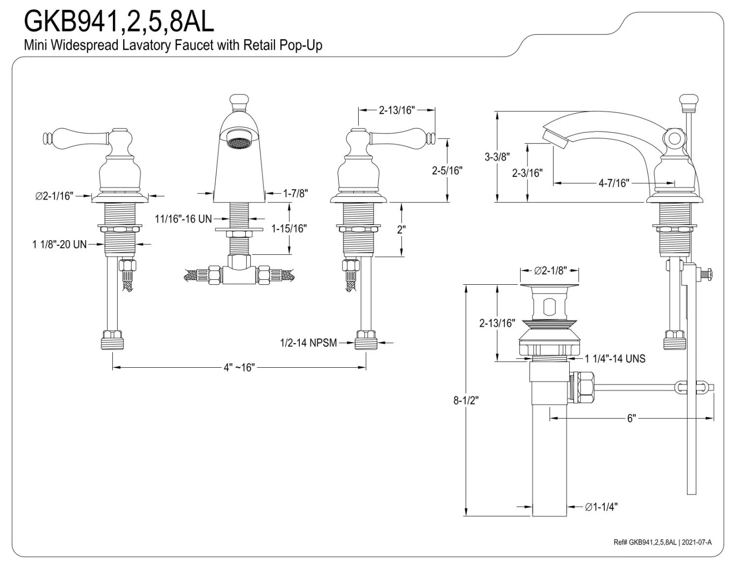 Kingston Brass GKB945AL Mini-Widespread Bathroom Faucet, Oil Rubbed Bronze