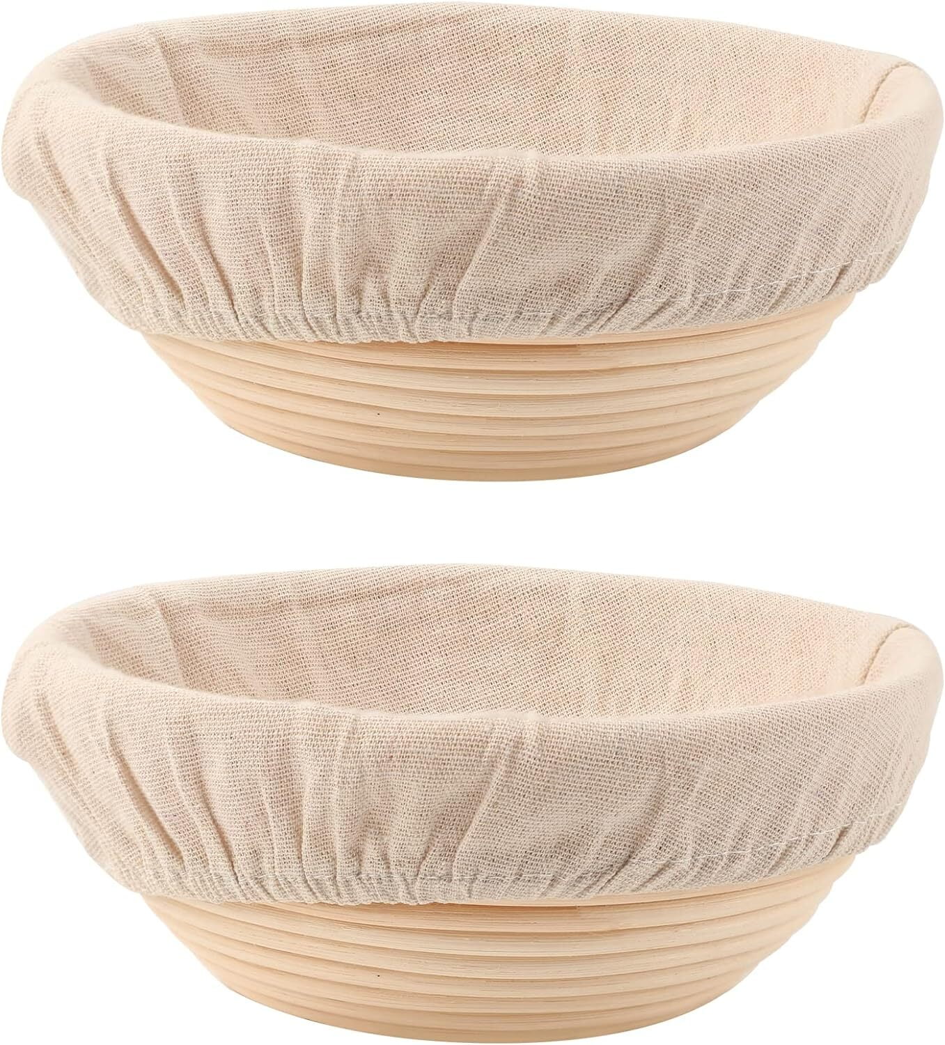 ALLJOY Round Bread Dough Proofing Rising Rattan Baskets(Set of 2, 9 inch) w/Liners for Home Sourdough Bread Bakers