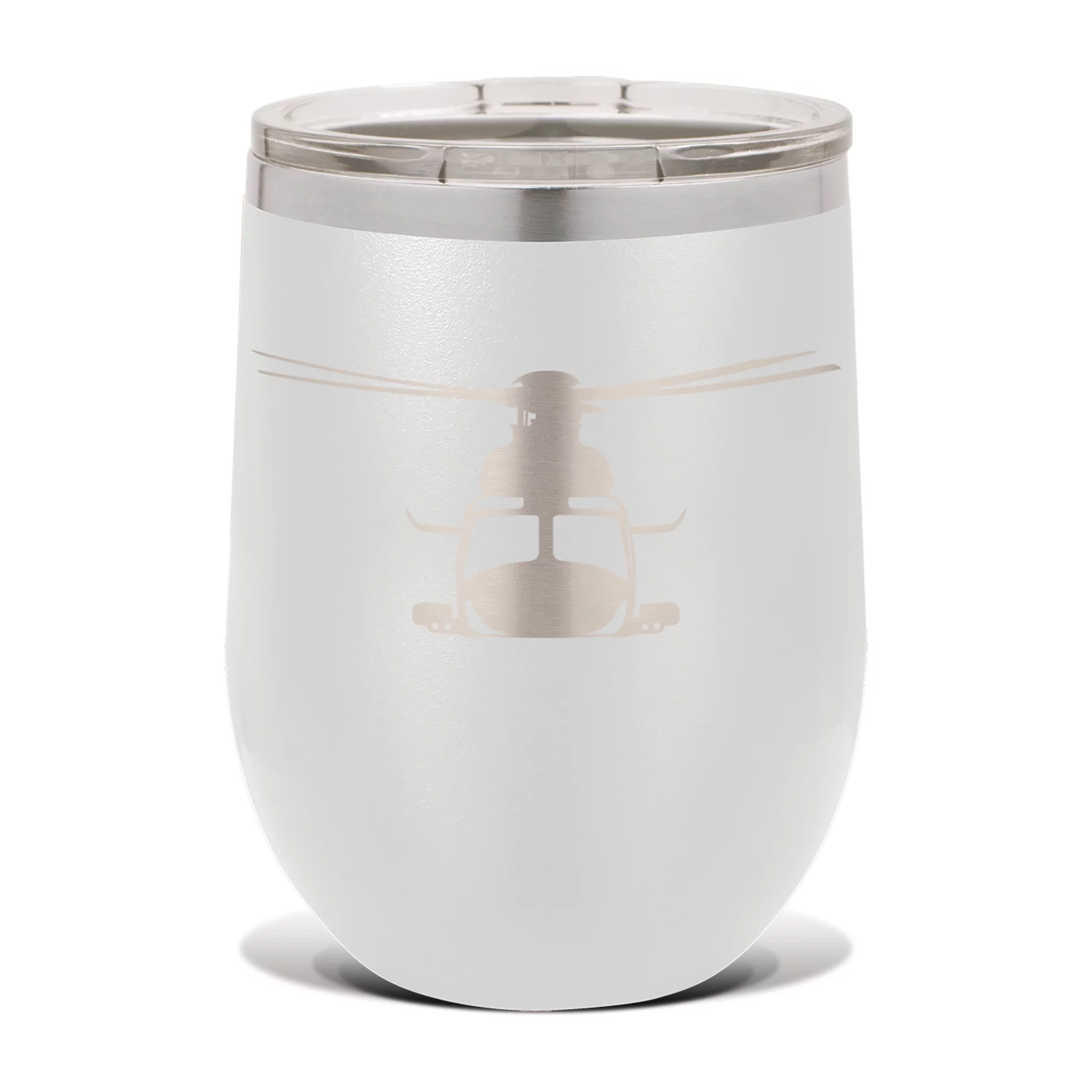 AW139 Wine Tumbler 12 oz - Laser Engraved - Polar Camel - Stainess Steel - Vacuum Insulated - Double Walled - Wine Glass - Stemless - Drinkware Clear Lid - leonardo - White