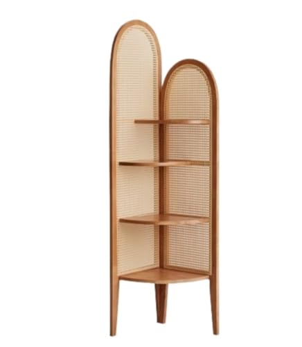 Corner Shelf Display Shelf 4 Tier Corner Shelf Wooden Corner Bookshelf Rattan Weaving Bookcase and Plant Stand for Living Room Bedroom Corner Bookshelf Corner Shelves(Log)
