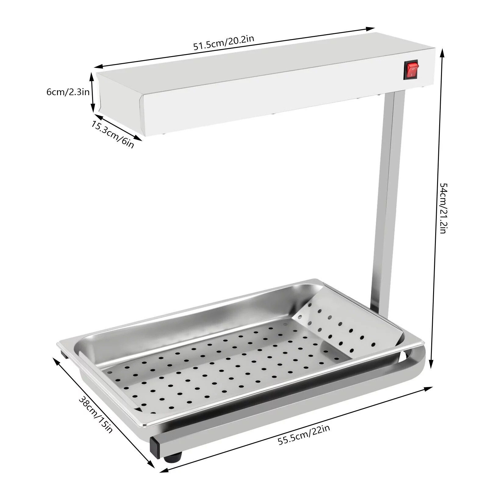 Infrared Heat Lamp Light Buffet Food Warmer 500W with a Hollow Oil Filter Plate