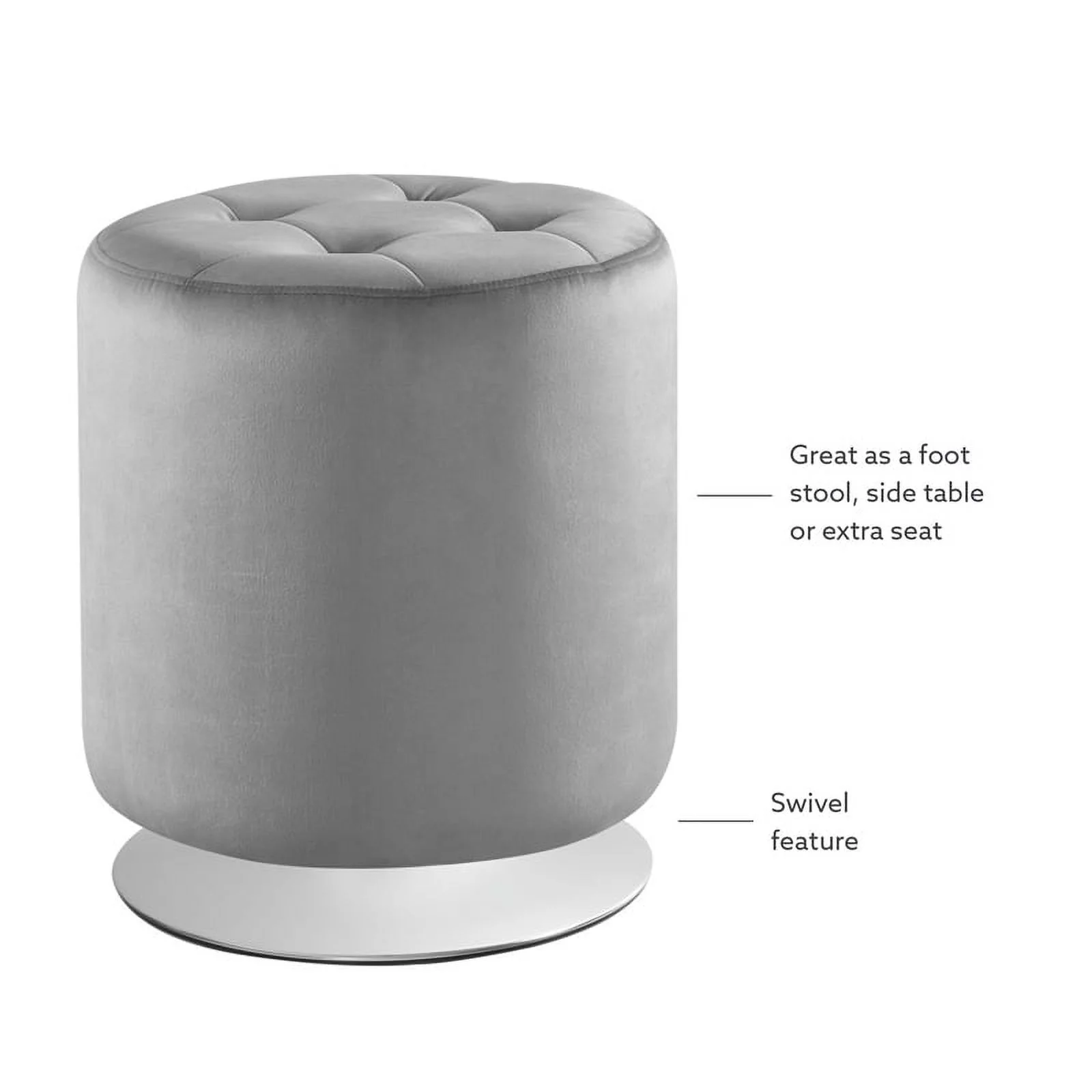 Linon Odin Round Faux Leather Swivel Ottoman in Gray