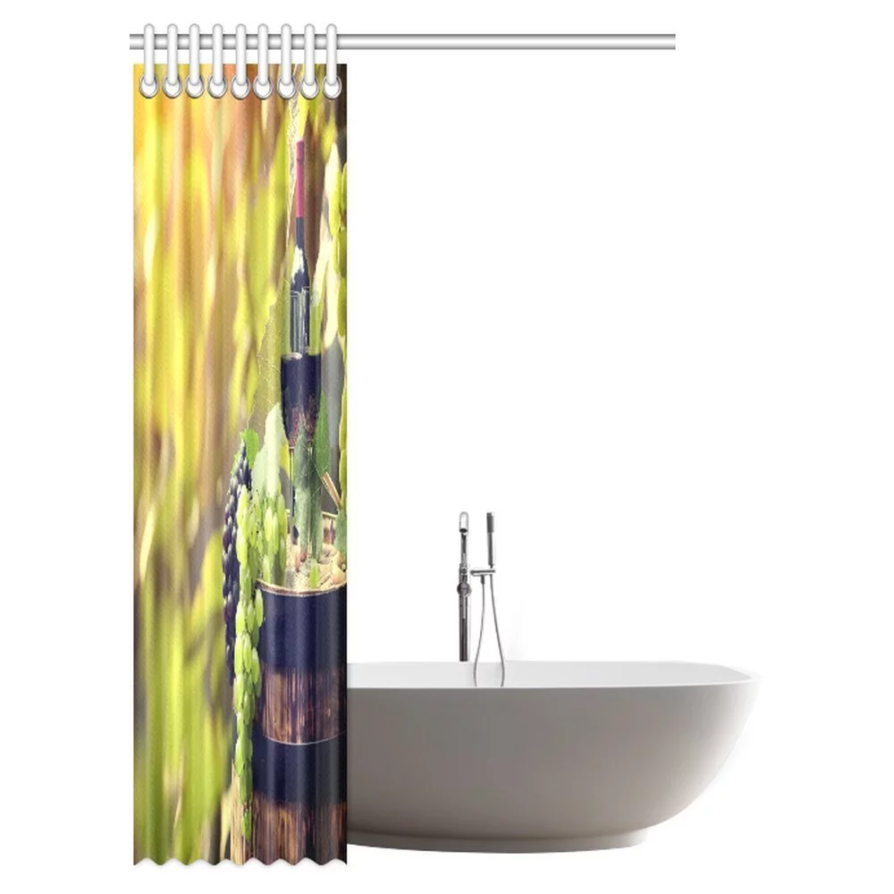 MYPOP Red Wine Bottle and Wine Glass on Old Barrel at Sunset in Chianti Tuscany Italy Landscape Fabric Bathroom Shower Curtain Set with Hooks, 48 X 72 Inches