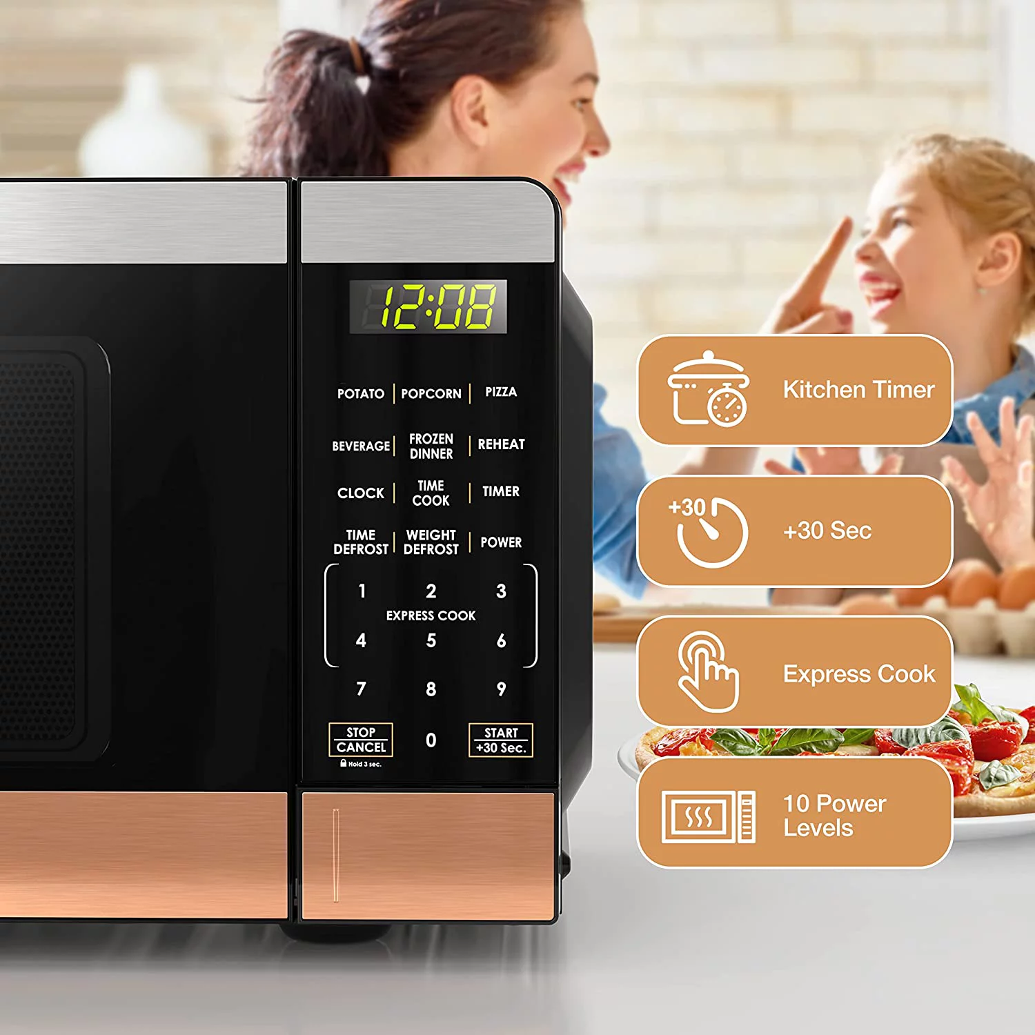 Excellent JOY Kitchen Compact Countertop Microwave Oven with LED Display  6 Auto-Preset Menus  Child Lock  Defrost & Express Cooking Features  Stainless Steel  0.7 Cu. Ft. 700W  Slive