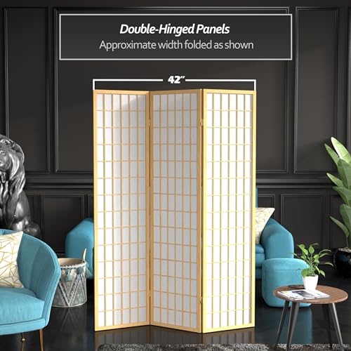 Red Lantern 6 ft. Tall Window Pane Shoji Screen-Natural-4 Panels Room Divider