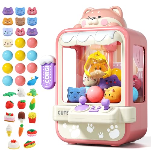 Claw Machine for Kids, Mini Vending Machine with Music, Prize Dispenser Toys for Girls and Boys, Electronic Claw Game Machine for Party Birthdays, Includes 35 Mini Toys (Small)